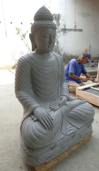 Product image 3 of the product “Seated Buddha made of Riverstone in Bhumisparsha - gesture of touching the earth. 122,5 cm height. ”